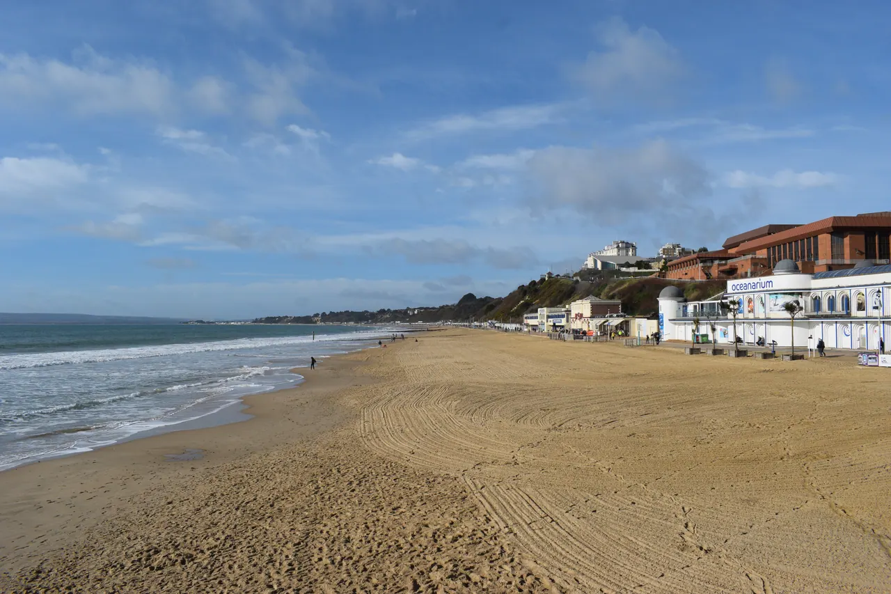 Bournemouth beach, wide coastal view